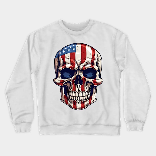 4th of July Holiday Patriotic American Skull Crewneck Sweatshirt by The Digital Den